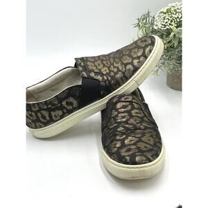 LANVIN‎ Paris Metallic Black Gold Leopard Slip on Brocade Sneaker Size 38 /US 7